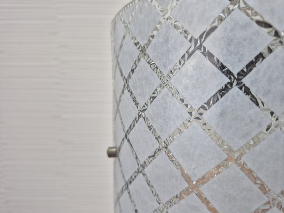 Image 1 of Mid-century pendant lamp in teak and embossed glass. Vintage lamp.