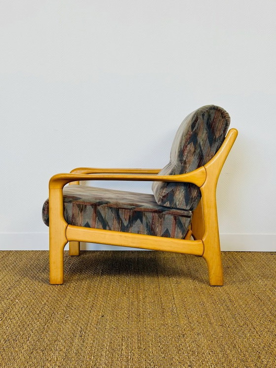 Image 1 of Vintage fauteuil van beukenhout met geometrische stof, 1970
