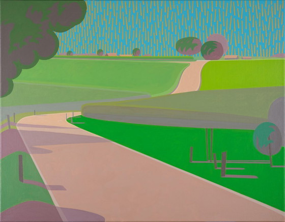 Image 1 of Landscape painting, figure eight, unique, hand-painted piece, approx. 91 x 70 cm