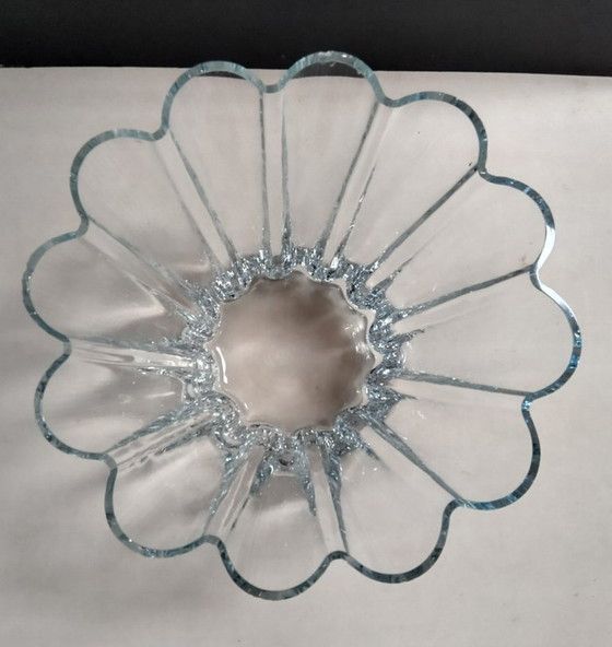 Image 1 of Large Glass Bowl/Vase of Wavy Crystal Glass