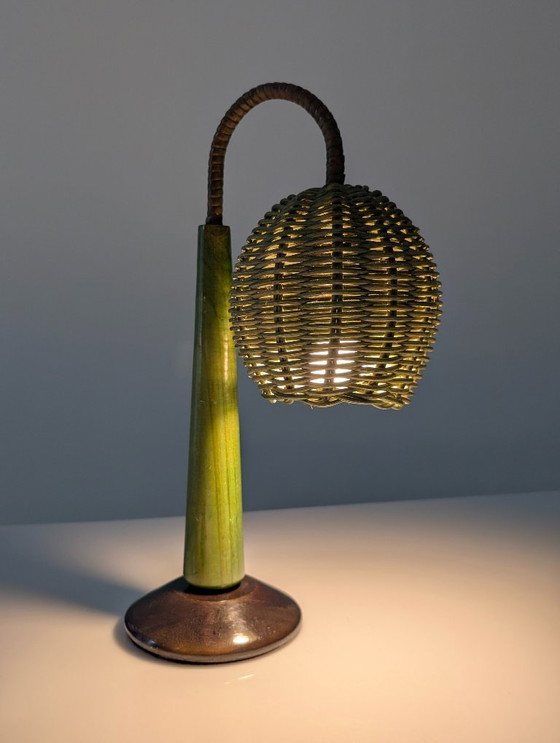 Image 1 of Lampade in rattan verde in stile moderno organico Mario Lopez Torres, anni '80