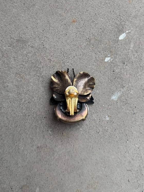 Image 1 of Ermani Bulatti bronze dragonfly clip on earring - Art Nouveau style