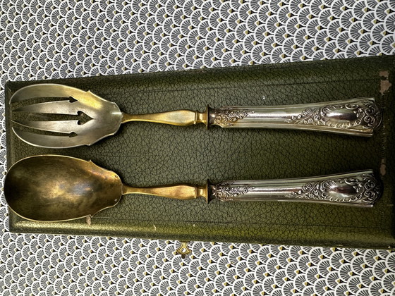 Image 1 of Posate da insalata in argento e dorate in stile Art Nouveau
