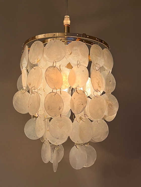 Image 1 of Ensemble de 3 lampes en coquillage capiz vente ! Cadre doré