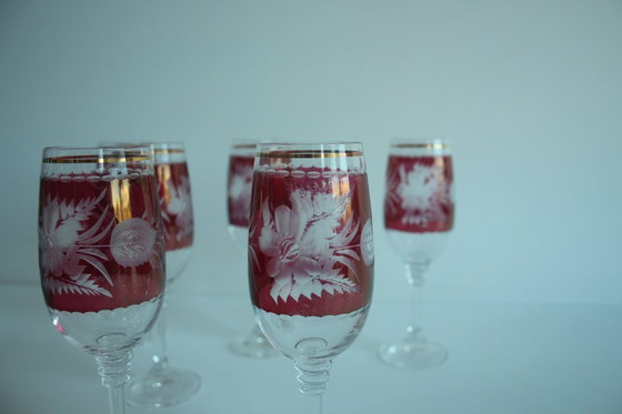 Image 1 of Juego de seis copas con pie, Bohemia Crystal, años 90.