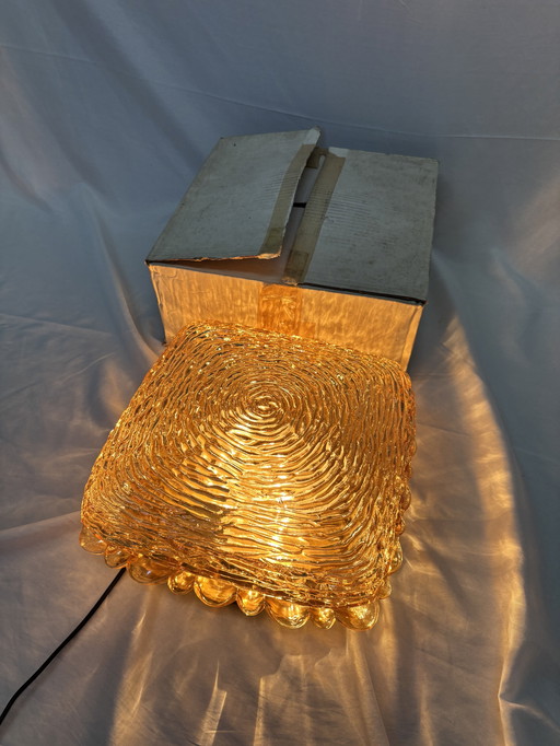 Lámpara de techo o aplique vintage Glashütte Limburg de cristal ámbar