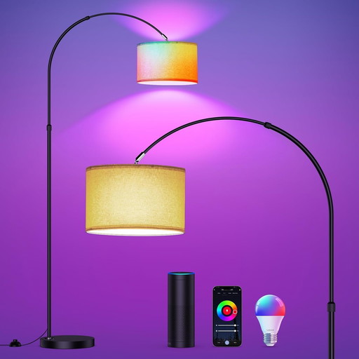 Modlicht Lampadaire intelligent, fonctionne avec Alexa et Google Home, Lampadaire RVB à intensité variable, changement de couleu