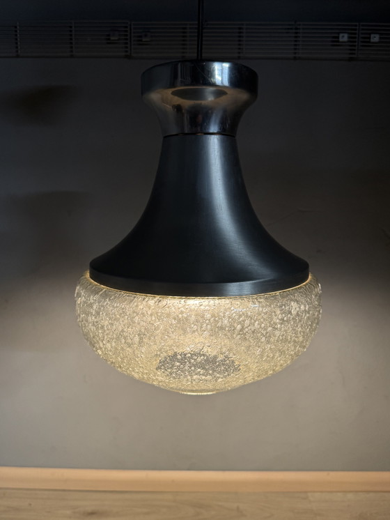 Image 1 of 1970s pendant lamp with aluminum and bubble glass