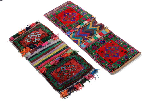 2x Original Handgeknüpfte Salz Tasche aus Echter Wolle, Khurjin, Afghan Deco 70x30 cm