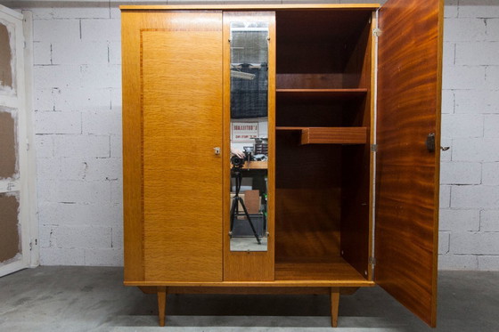 Image 1 of 1970s Scandinavian wardrobe with hanging space, shelf, mirror, 21x126cm, 2 doors
