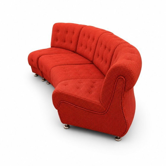 Image 1 of Vintage Space Age Modular Or Sectional Curved Sofa In Original Red Fabric, Tatra Czechoslovakia 1970s