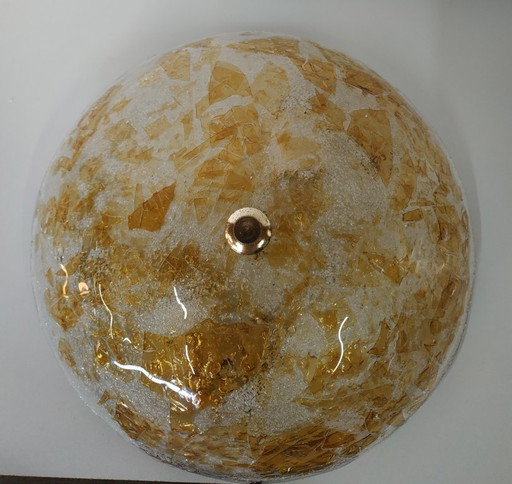 Rare Massive design 70s 'gold leaf' effect ceiling lamp (probably Murano glass).