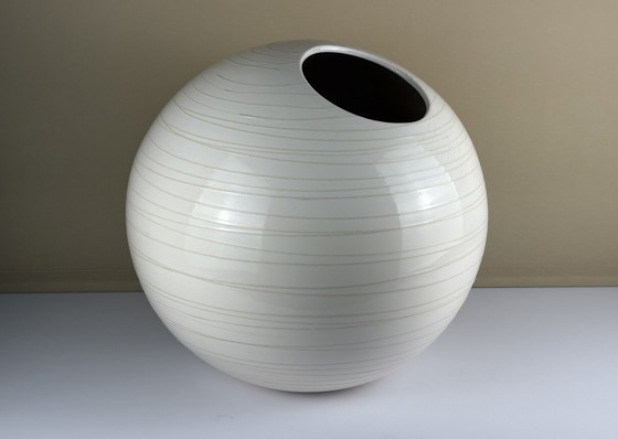 Image 1 of Ikea design large ceramic round floor spherical vase sand cream