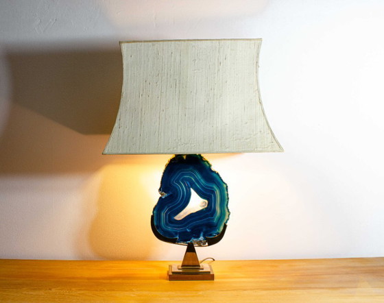 Image 1 of Fine brass & blue agate stone lamp