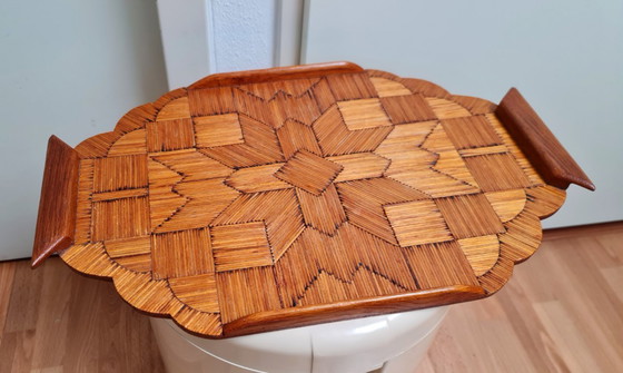 Image 1 of Vassoio da portata Art Déco Tramp Art fatto di fiammiferi