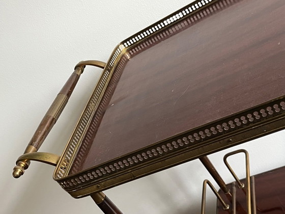 Image 1 of Elegante Midcentury vintage bar cart / serveerwagen – messing & massief mahonie ‘40/‘50
