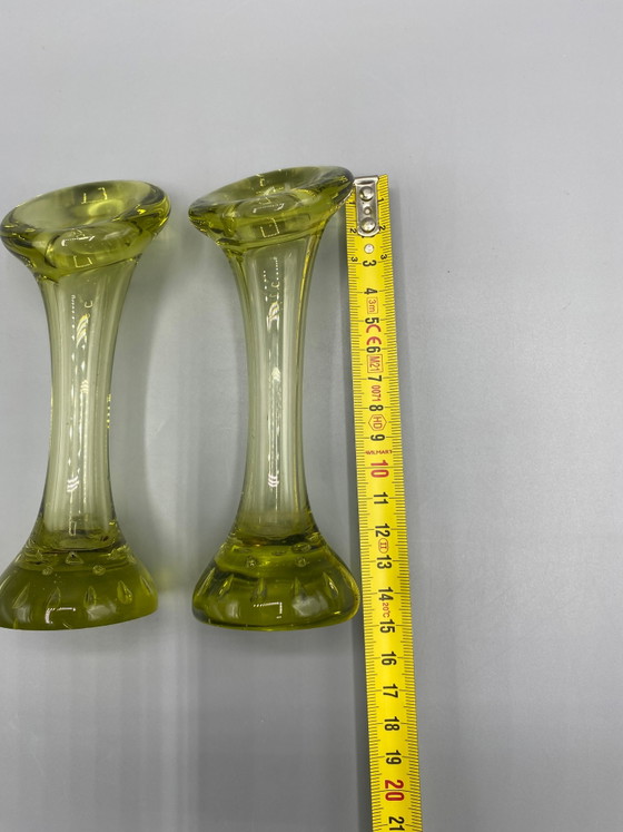 Paar soliflores Bo Borgström voor Åseda Glasbruk – Olijfgroen glas – Zweden – Glazen & Karaffen, Scandinavian (photo 5 of 6)
