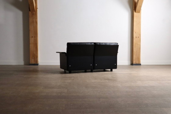 Image 1 of Dieter Rams Modell 620 Zweisitzer-Sofa aus schwarzem Leder für Vitsoe, 1980er Jahre