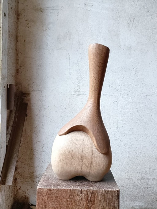 Vase/sculpture in carved solid oak