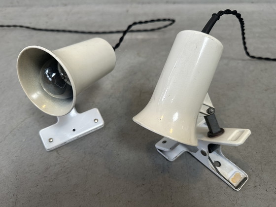 Image 1 of 2x vintage industriële klemspot (wit) - LITA