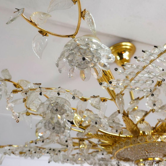 Image 1 of Ceiling lamp/low chandelier from Palwa, Germany. Unique, custom-made model. Crystal with a gilded frame. Mid-century 1970s.