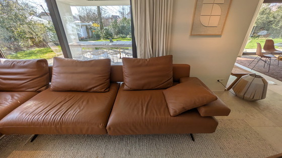 Image 1 of Canapé d'angle en cuir véritable, couleur cognac