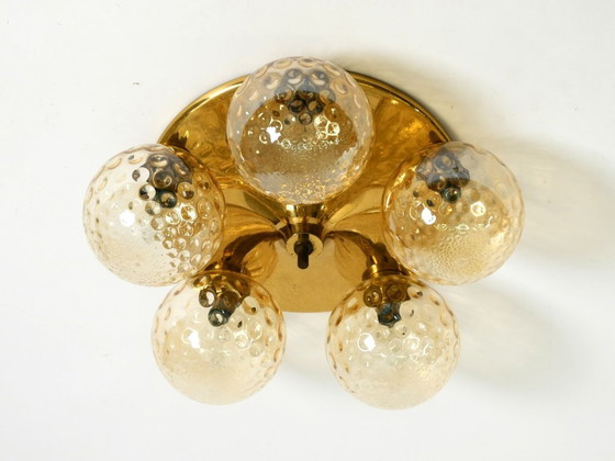Image 1 of Beautiful 1960s Space Age brass ceiling lamp with 5 glass balls
