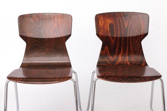 Image 1 of 2 of 8 Vintage Casala Stackable Chairs, Germany 1970s, Plywood & Chrome