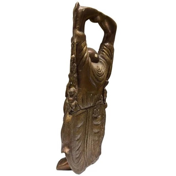 Large Bronze Budai (Laughing Buddha) – Children Figures & Rich Patina – 46 cm – 8.8 kg – Sculpture (photo 6 of 10)