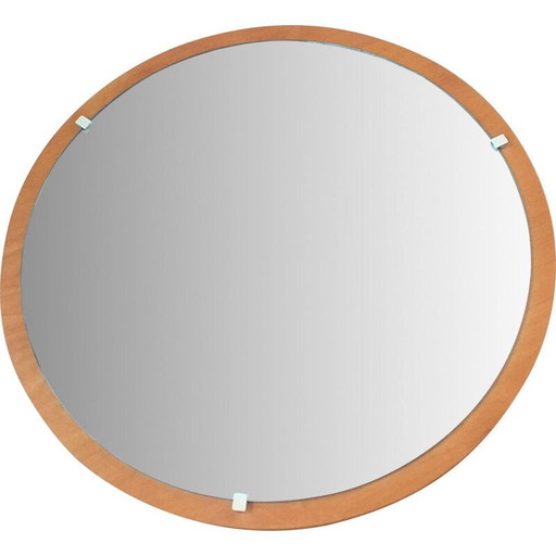 Miroir mural rond du milieu du siècle en placage de teck, Danemark, années 1960