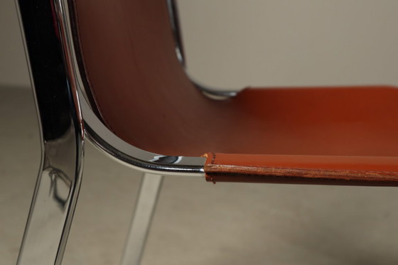 Image 1 of Set of six leather cantilever dining chairs by Willy Rizzo for Cidue, Italy 1970s