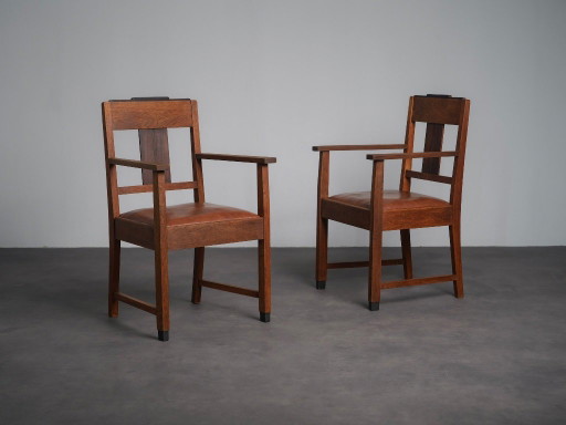 Paire de fauteuils Art déco de l'école d'Amsterdam, Pays-Bas, années 1930 – eetkamerstoelen, Wood