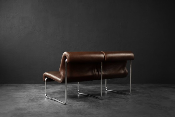 Image 1 of Divano da salotto a 2 posti con struttura in acciaio marrone, vintage metà secolo, Germania moderna, anni '70