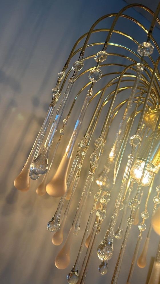 Image 1 of 3 stuks vintage Italiaanse Teatdrop kroonluchters pegels roze 