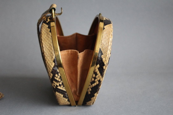 Image 1 of Seltene alte Handtasche Theatertasche Handgelenk mit Portemonnaie Schlangenleder
