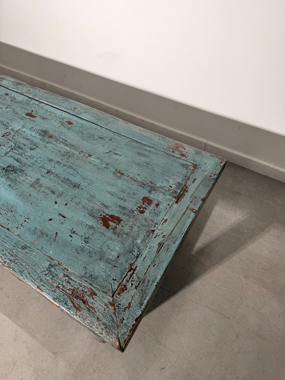 Table basse ancienne – Turquoise vieilli – Tables basses, Wood (photo 3 of 5)
