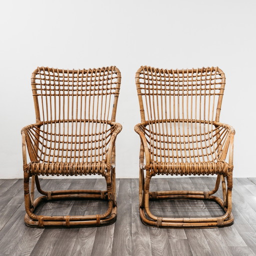 Tito Agnoli B4 Bonacina Coppia Di Poltrone Rattan Mid-Century Design 1950’s