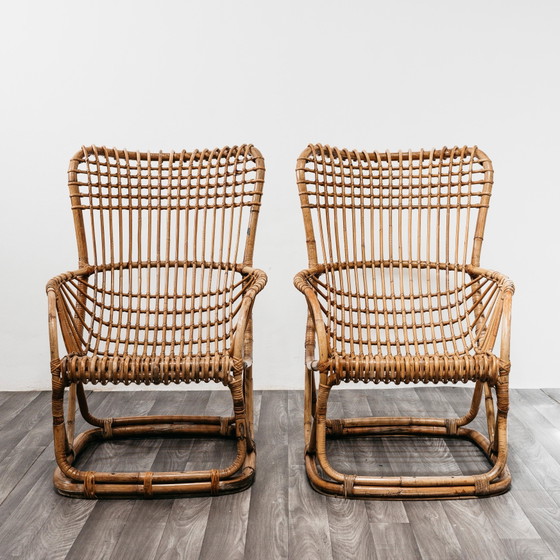 Image 1 of Tito Agnoli B4 Bonacina Coppia Di Poltrone Rattan Mid-Century Design 1950’s