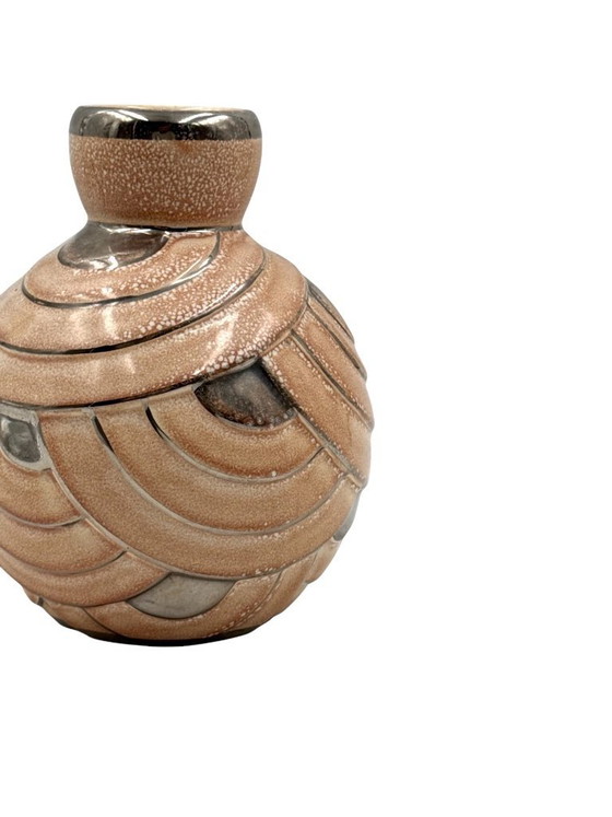 Image 1 of Art Deco pink & silver ceramic vase, Italy 1930s