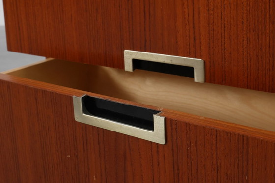 Image 1 of Vintage nachtkastje in teakfineer met 2 laden, België 1950