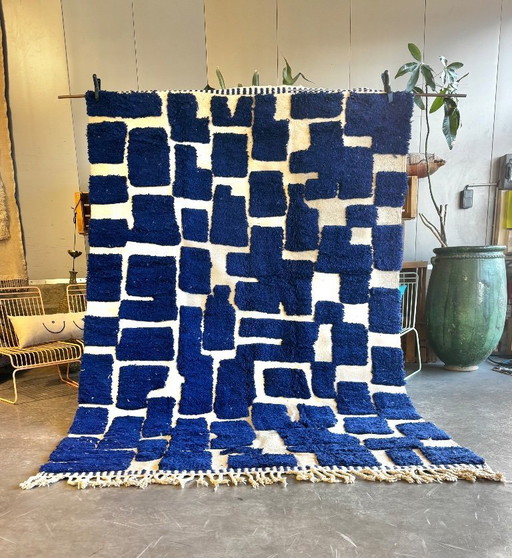 Alfombra bereber azul marroquí Mrirt de lana 200x300 cm – Alfombra bereber neutra tejida a mano