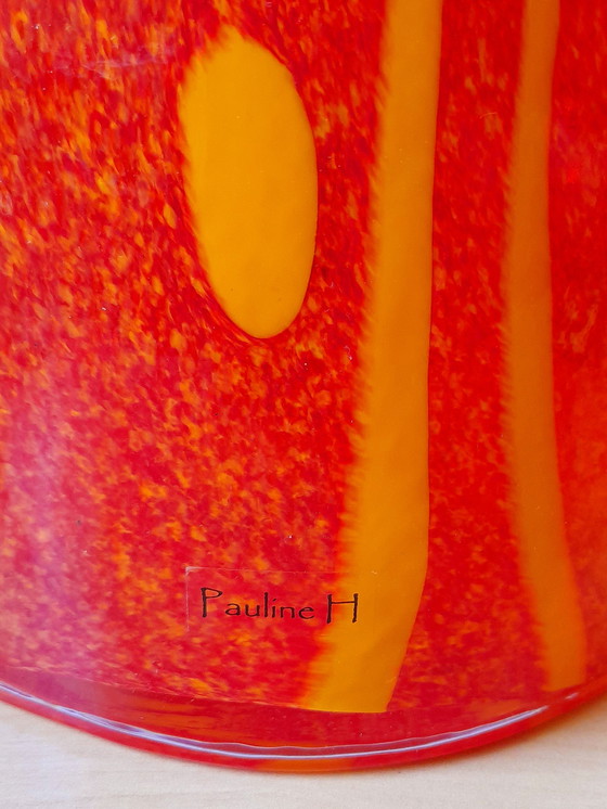 Image 1 of Orange and yellow speckled vase