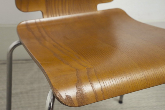 Image 1 of Chaises IKEA Gilbert en teck vintage, ensemble de 6 chaises de salle à manger empilables en contreplaqué de teck, style scandina