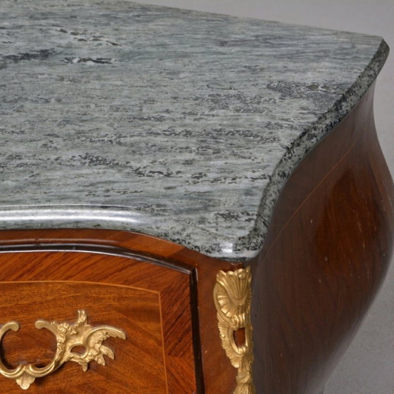 Image 1 of Vintage Louis XV style bombé commode in marquetry - stone top - 3 drawers