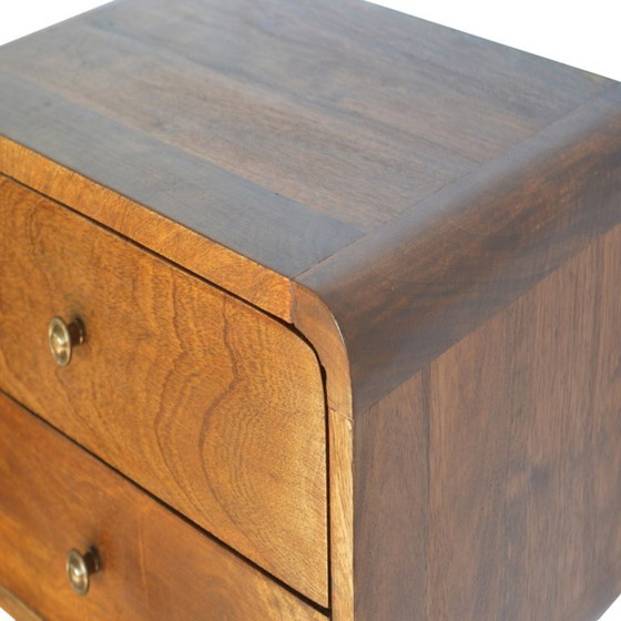 Image 1 of Table de chevet suspendue en bois de manguier avec 2 tiroirs – Finition châtaigne