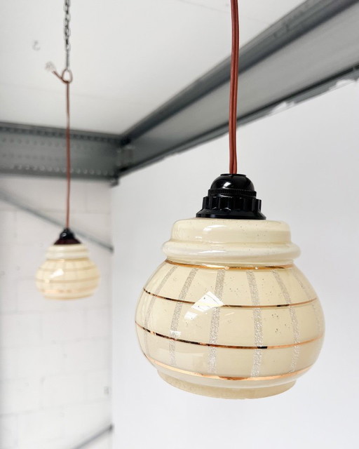 Set aus 2 Vintage-Deckenlampen mit Goldlinien, 1960er Jahre – hanglampen, Glass
