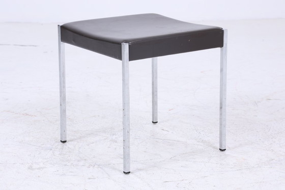 Image 1 of Vintage leather stool | Mid - Century stool chrome | retro chair 60s 70s #07-37