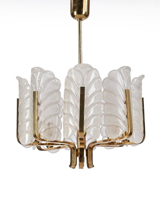 Lampadario in ottone e vetro Carl Fagerlund di Orrefors