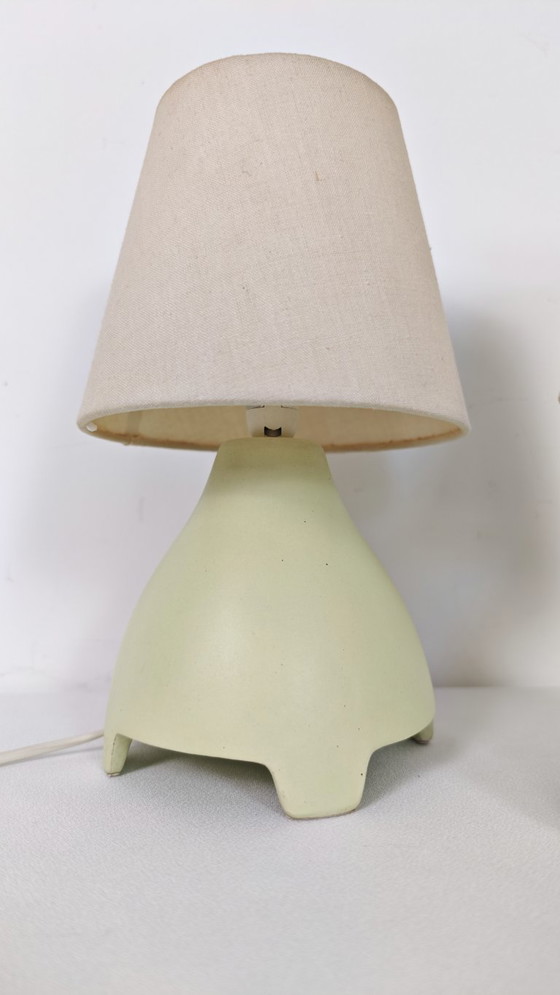 Coppia di Lampade da Tavolo Vintage Y2K IKEA, Ceramica Verde Pastello, Lampade da Comodino Postmoderne Anni (photo 6 of 10)