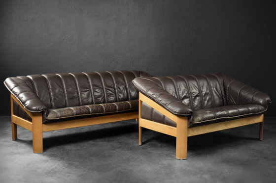 Image 1 of Vintage Mid-Century Danish Modern Brown Leather 2-Seater Sofa, 1970s
